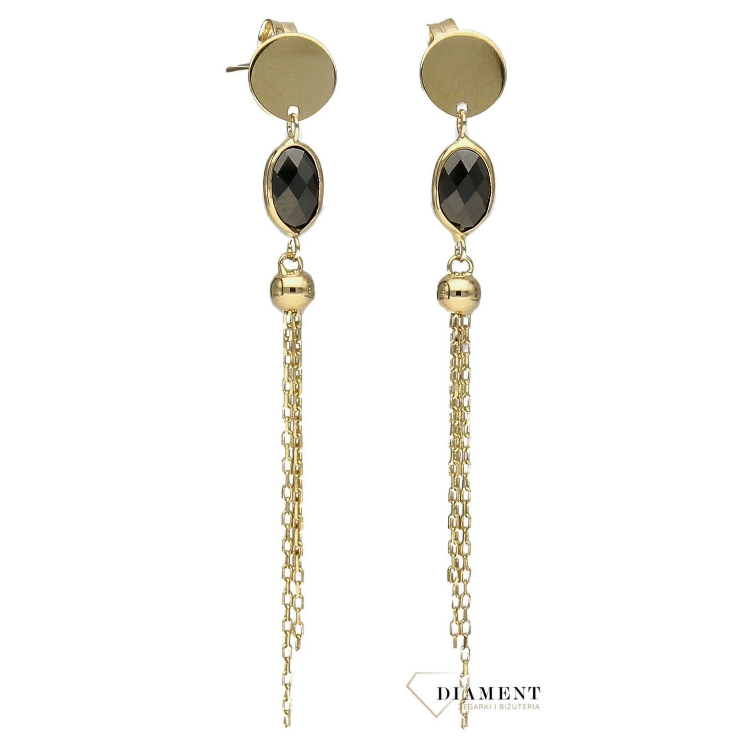 Kolczyki złote wiszące na sztyft 585 ' Czarna cyrkonia ' KL 9563.jpg